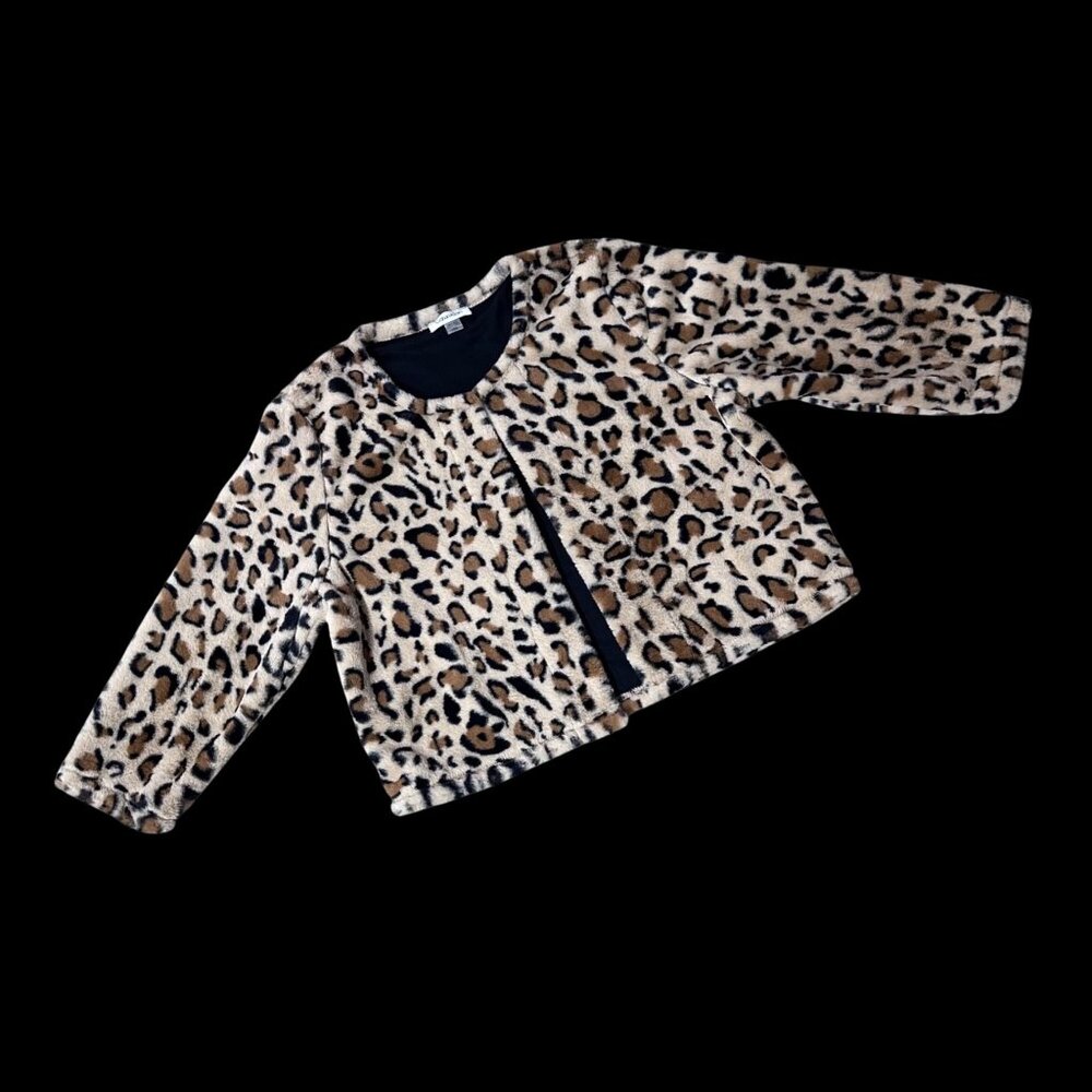 Calvin Klein Womens Faux Fur Leopard Print Jacket Large Y2K Vintage Dressy Soft